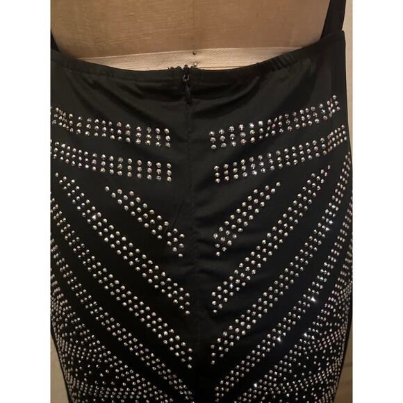 Black Halter Top Deep V-Neck Open Back Sheer Rhinestone Long Dress Size XXXL - Picture 10 of 13